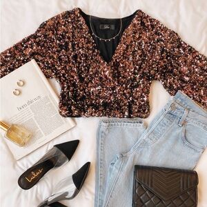 Lulus sequin long balloon sleeve top